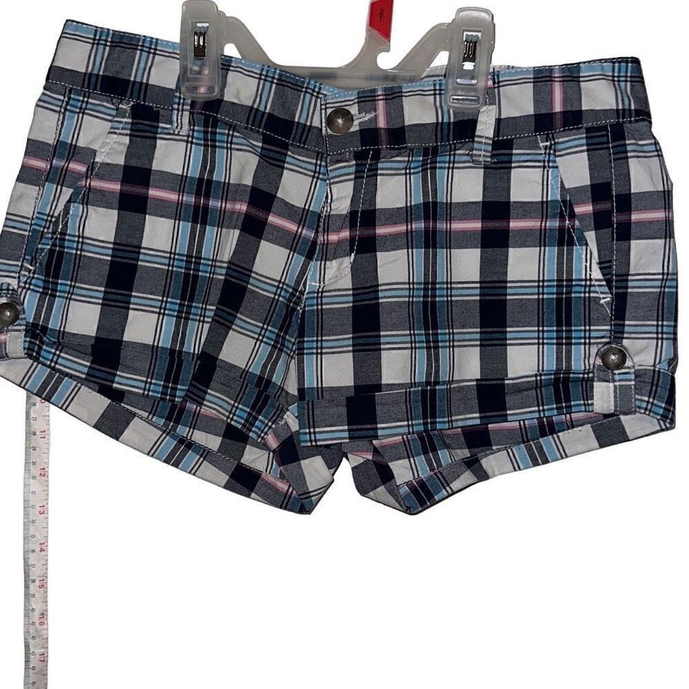 Aeropostale Junior Ladies Size 5/6 Plaid Mid Rise Cotton Blend Turn Up Shorts